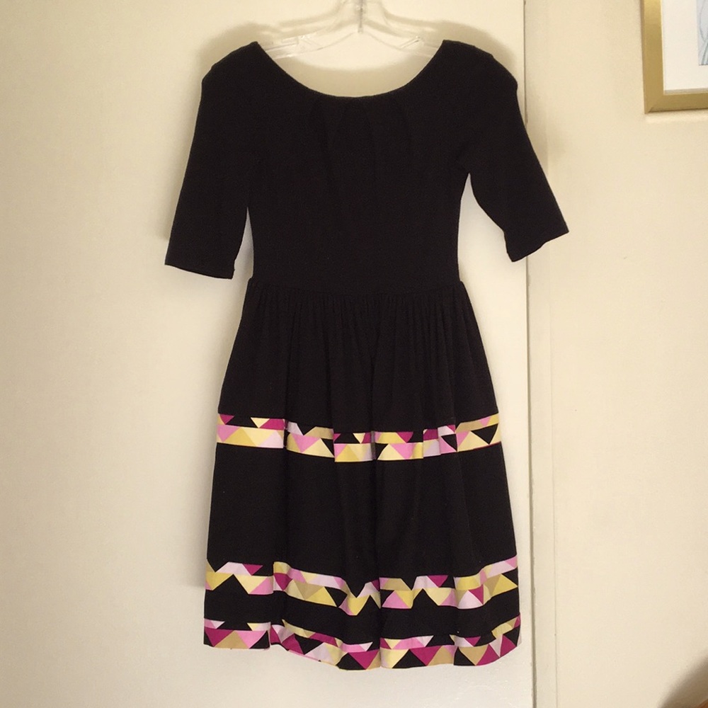 Black jersey skater dress with patterned skirt